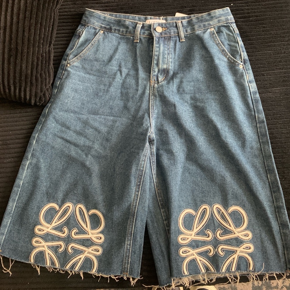 Loewe Blue Straight Leg Jeans with Unique Embroidery